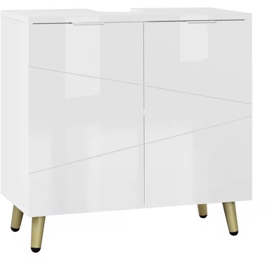 Varnox Badkamerkast - Kastje badkamer - Wastafel kast - Badkamer meubel - Hoogglans badkamerkast - Onderkast - Onderbouwkast - Verstelbare plank - Hout - hoogglans Wit - 60x60x30cm