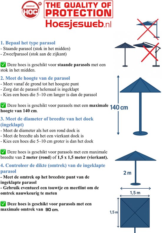 Basic Parasolhoes staande parasol zonder rits 140x19x32 cm - Grijze Parasolhoes