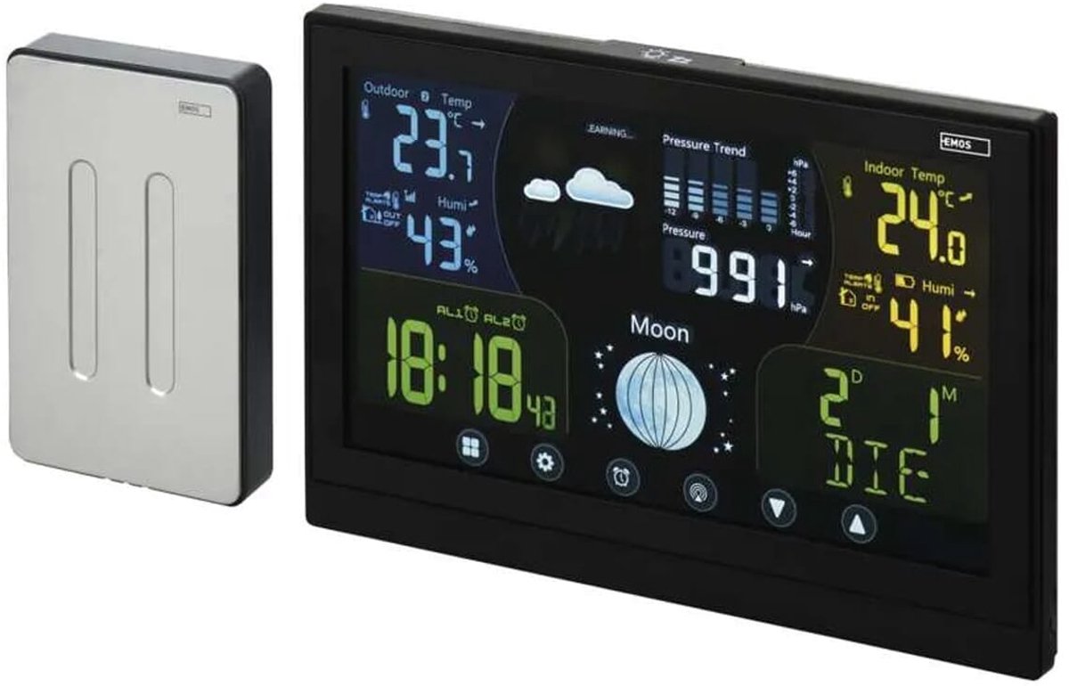 Emos Weerstation Draadloos Binnen en Buiten - Met Buitensensor - Op Batterijen - E6018 - Zwart