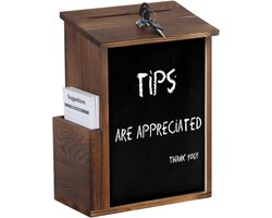 unho Afsluitbare Suggestiedoos - Houten Donatiedozen voor Goede Doelen - Muurbevestigde Commentaar Stembus - met Veilig Slot - Kaarthouder en Schrijfbord