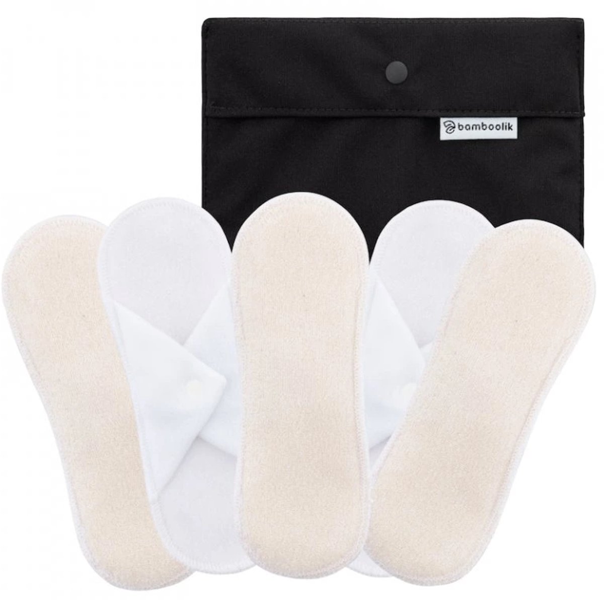 Bamboolik wasbare inlegkruisjes biologisch katoen met drukknoopjes - 5 stuks & wetbag - wasbare inlegkruisjes - smalle inlegkruisjes - drukknoopsluiting - badstof - wit