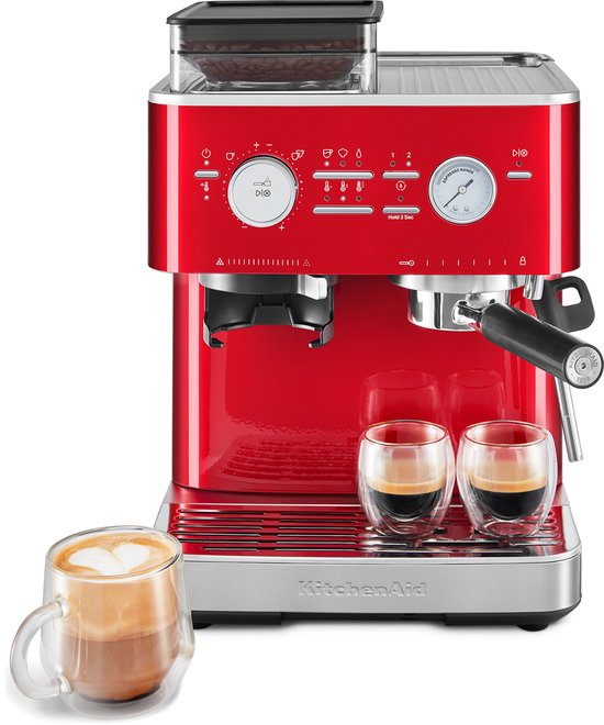 KitchenAid Halfautomatische Espressomachine met Koffiemolen - Ingebouwde koffiemolen, kantelbaar stoompijpje, 15 bar pomp en drukmeter - Appelrood