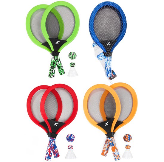 Adrenix - Soft Tennis-Badminton set - 1 willekeurige set - 2x Racket, 1x Bal, 1x Shuttle - Buitenspeelgoed - Tennis - Badminton