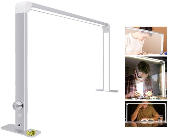 Ortho® - Lampe de bureau LED - Pliable - Lampe puzzle - Crochet - Tricot - Lampe de lecture - Lampe manucure - Lampe de table - Travaux manuels - Lampe hobby - Intensité variable - 3 modes d'éclairage - Argent