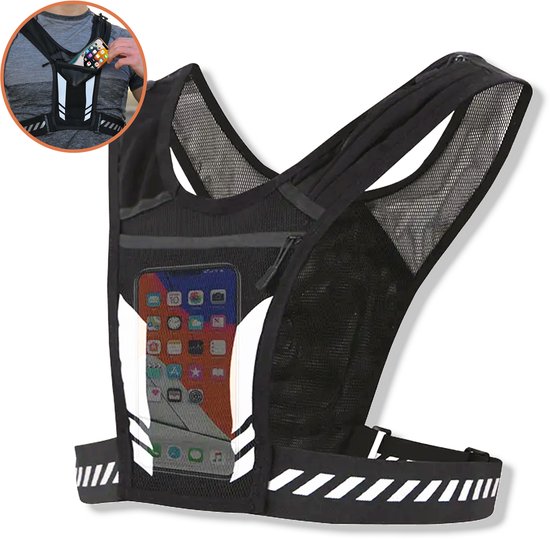 Gravion - Gilet de course avec porte-gobelet et porte-téléphone - Gilet de course - Gilet de course - Réfléchissant - Zwart