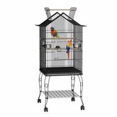 Bol.com Aufun Vogelkooi Vogelvolière P apegaaienkooi Kooi volière kanarie kooi met standaard met open dak zwart 55x55x145cm aanbieding