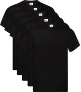 Lot de 5 T-shirts Fruit of the Loom Original pour hommes, 100 % coton, col rond, noir, taille 5XL