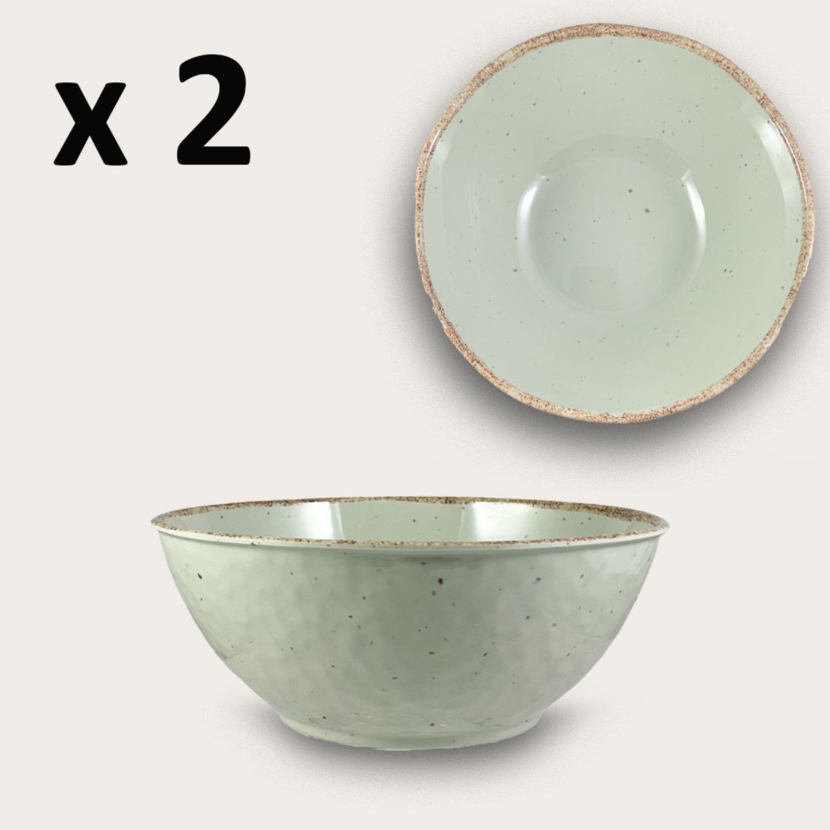 Arca TIERRA Sand - Set van 2 Melamine kommen Ø22xH9cm – licht in gewicht – makkelijk stapelbaar – voor binnen en buiten