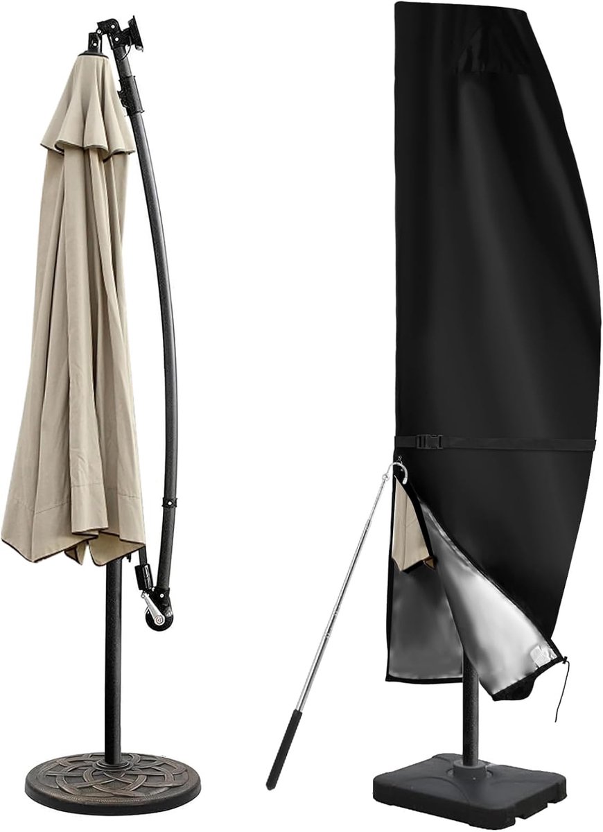 Famanu Beschermhoes Voor Parasol,Buitenhoes Parasol Cover,UV-Anti,Parasolhoes Met Robuuste Waterdichte Rits, Bovenklep Voor Luchtstroom Zwart