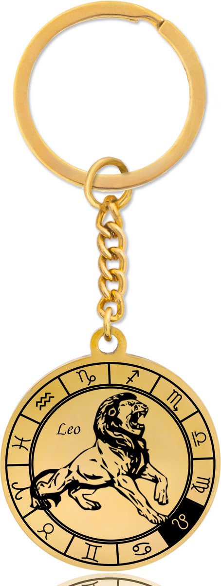 Sterrenbeeld Leeuw (Leo) Sleutelhanger – Spiritueel Cadeau van Roestvrij Staal – Goudkleurig – Pax Amare