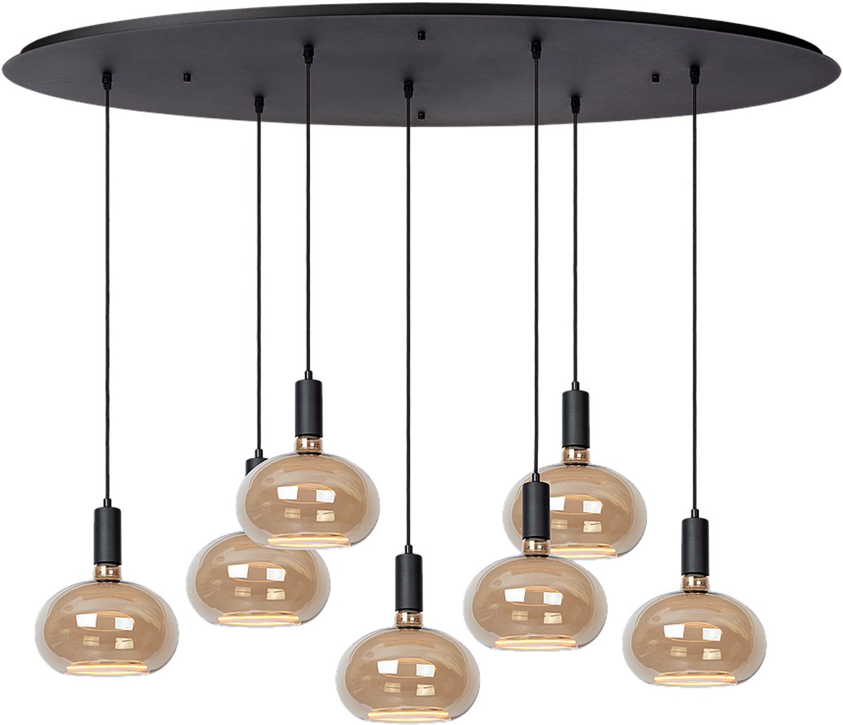 Atmooz Yoki 7 Hanglamp – 125 x 55 x H130 cm – Zwart Metaal – Incl. Floating Oval Lampen