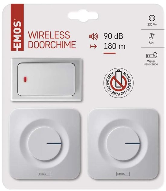 Emos Deurbel Draadloos 2 ontvangers - 180m bereik - 36 Melodieën - IP65 - Wit — afbeelding 2