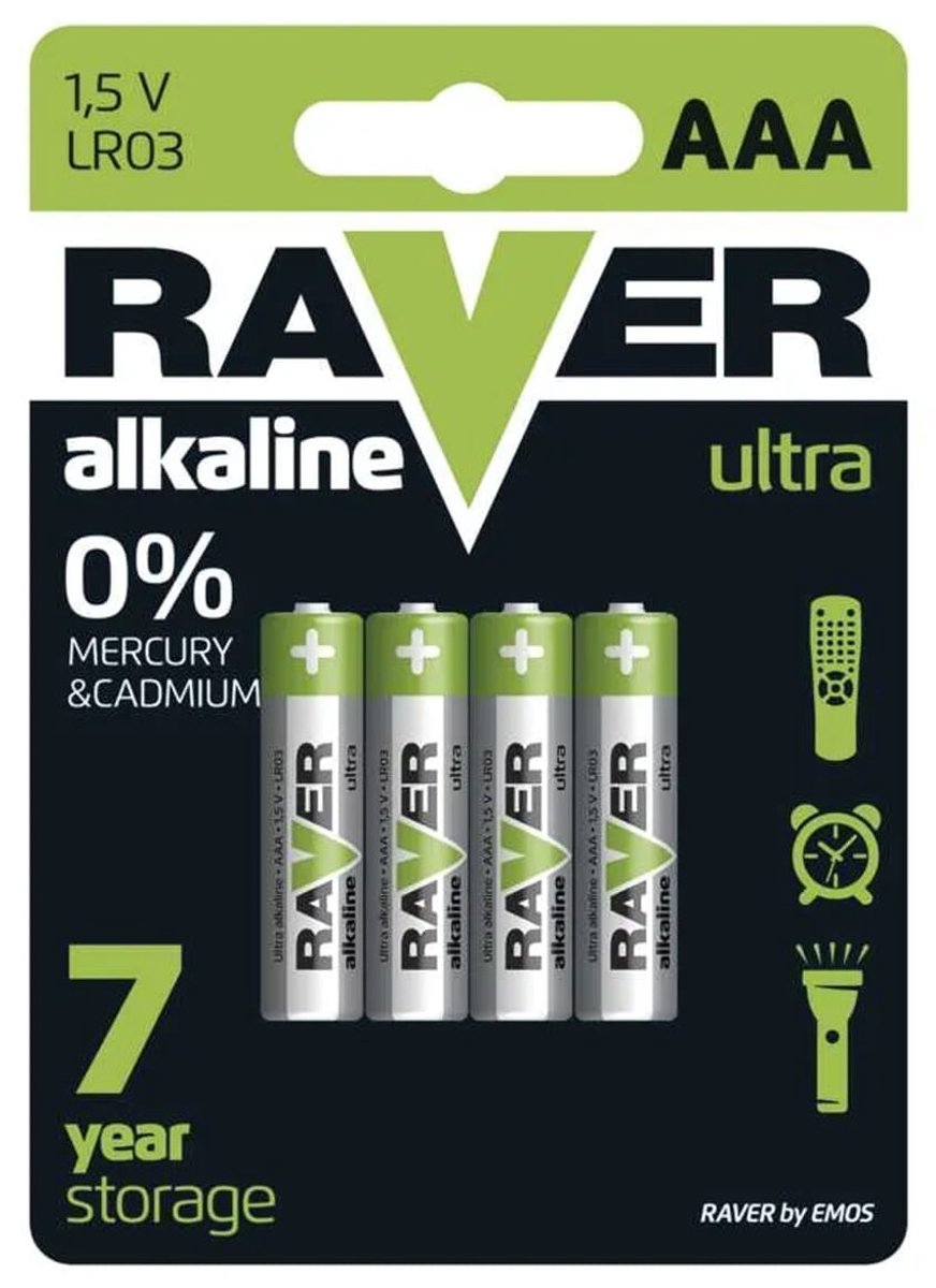 Raver Alkaline Batterijen AAA - Penlite LR03 - 1.5V - Blister van 4 stuks