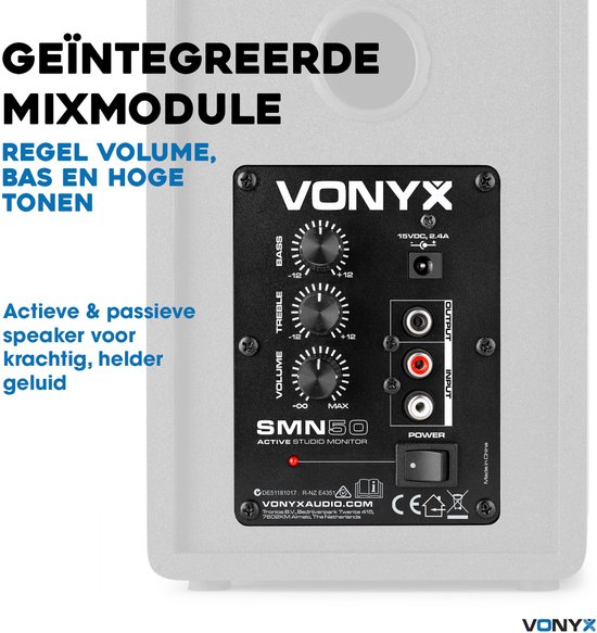 Set actieve studio monitors met bureaustandaard voor studio SMN50B 140W - Zwart