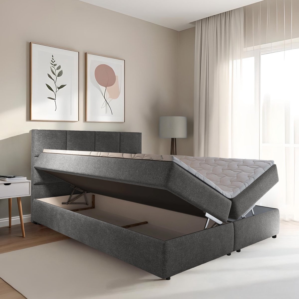 Beddenbriljant Boxspring met opbergruimte Sam - Antraciet thumbnail 2