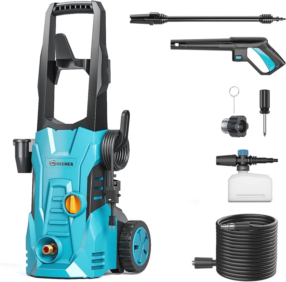 Hogedrukreiniger 3800 PSI met 15,2 m slang en verstelbaar mondstuk - Ideaal voor auto en terras