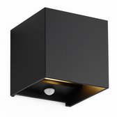 Bol.com Luminize Buitenlamp met bewegingssensor - Wandlamp met sensor - 2700K - 10x10x10cm - 12W - Zwart - LED aanbieding