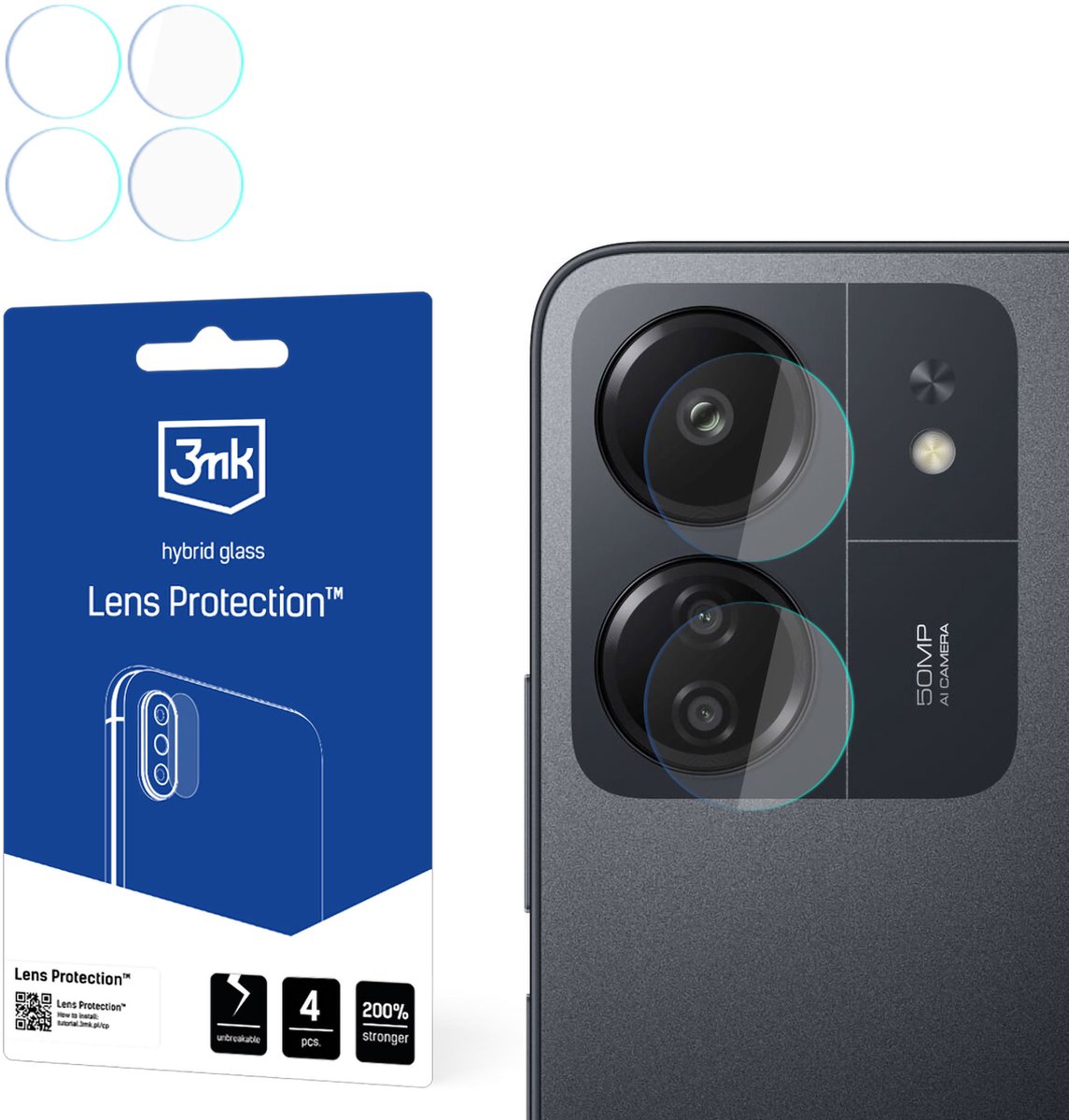 Glas voor de cameralens van Redmi 13C/POCO C65 - 3mk Lens Protection