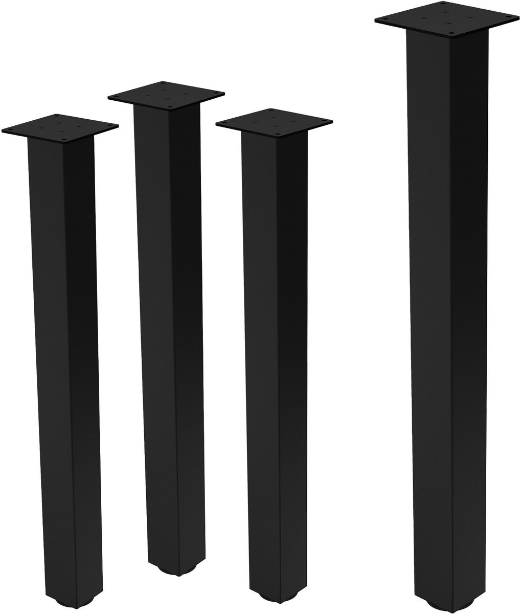 ml-design I-Design meubelpoten set van 4 tafelpoten 90 cm zwart stalen vierkant profiel 8x8 cm in hoogte verstelbaar metalen kastpoten onderstelvoeten voor meubels slaapbanken tafellopers banken banklopers industrieel ontwerp