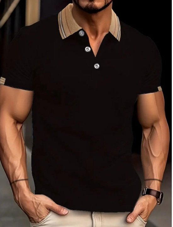 Stoere sexy heren polo stretch t shirt zwart maat M bol