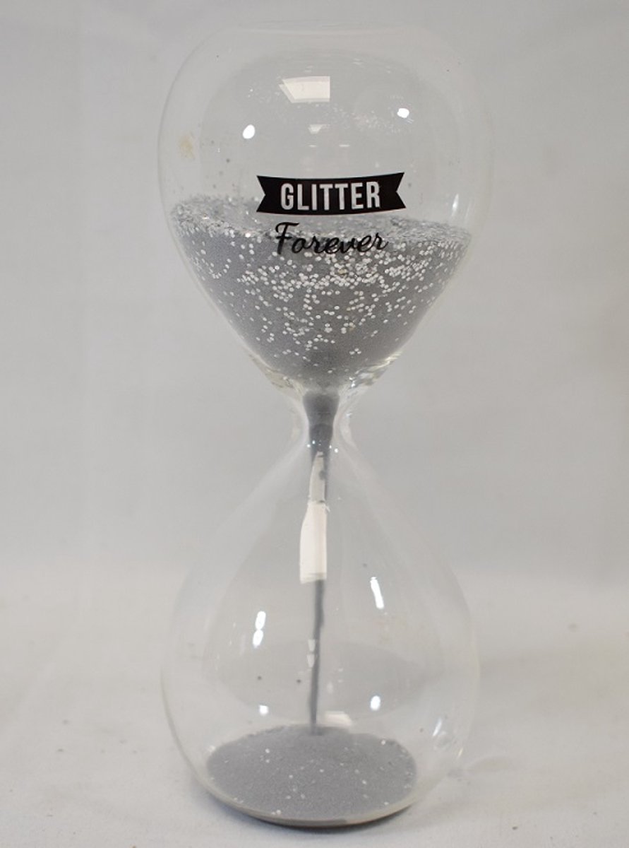 ZoeZo Design - zandloper - decoratie zandloper - glas - zilver - glitter - Hoogte 20 cm - Ø 8 cm