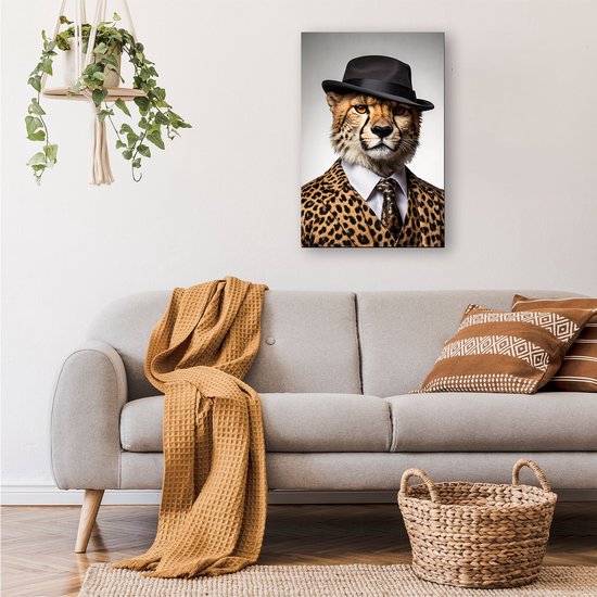 Guépard en costume élégant et chapeau - Portrait de guépard - Peintures sur toile animaux - Surréalisme - Décoration d'intérieur - Décoration de salon - toile 40x60 cm