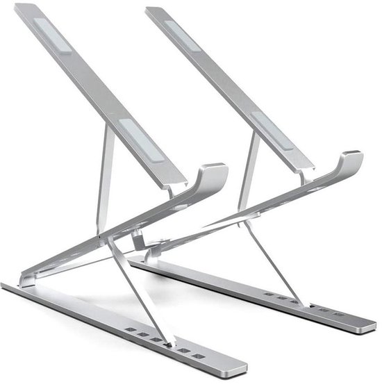 LURK® Laptop Standaard Opvouwbaar – Hoogte verstelbaar - Ergonomische Laptophouder – Notebook/boek/tablet – Aluminium – 11 t/m 17 inch - Laptophouder Zilverkleurig
