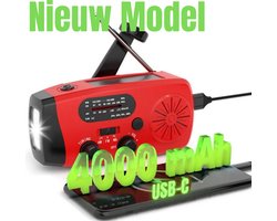 NIEUWSTE MODEL! AANBIEDING! Noodradio - 4.000mAh - USB C - Radio Op Batterijen (Accu) Voor Rampen - Radio Opwindbaar - Noodradio Solar Opwindbaar Ideaal op camping vakantie