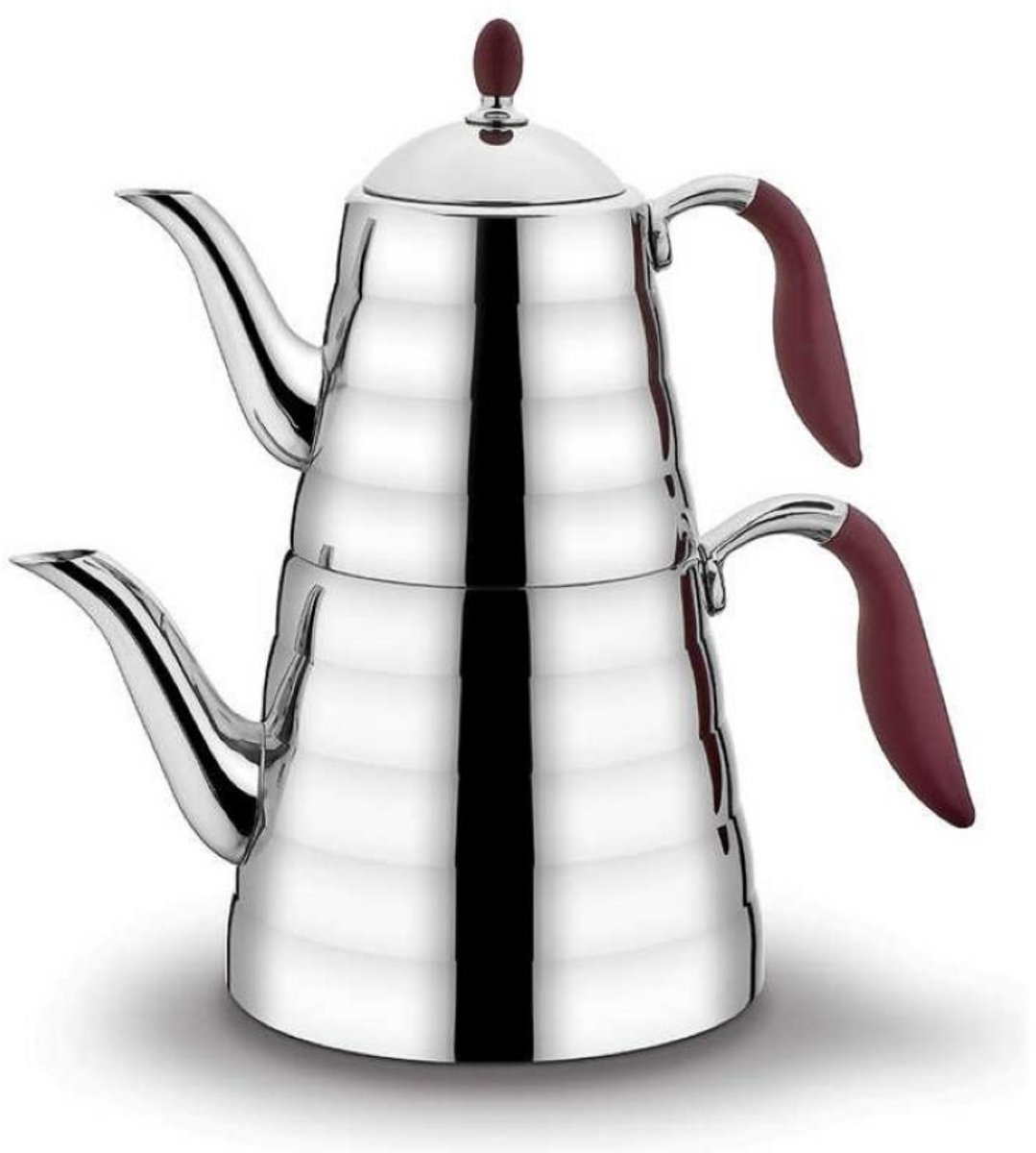 Korkmaz Theepot - Viva Rood Theepot - Turkse Theepot - 1.1 + 2.5L - Caydanlik