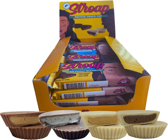 Foto: Stroap proteine choco cups mixdoos 20 stuks proteine repen bars afvallen afslanken glutenvrij geen toegevoegde suiker low carb suikerarm traktatie snack