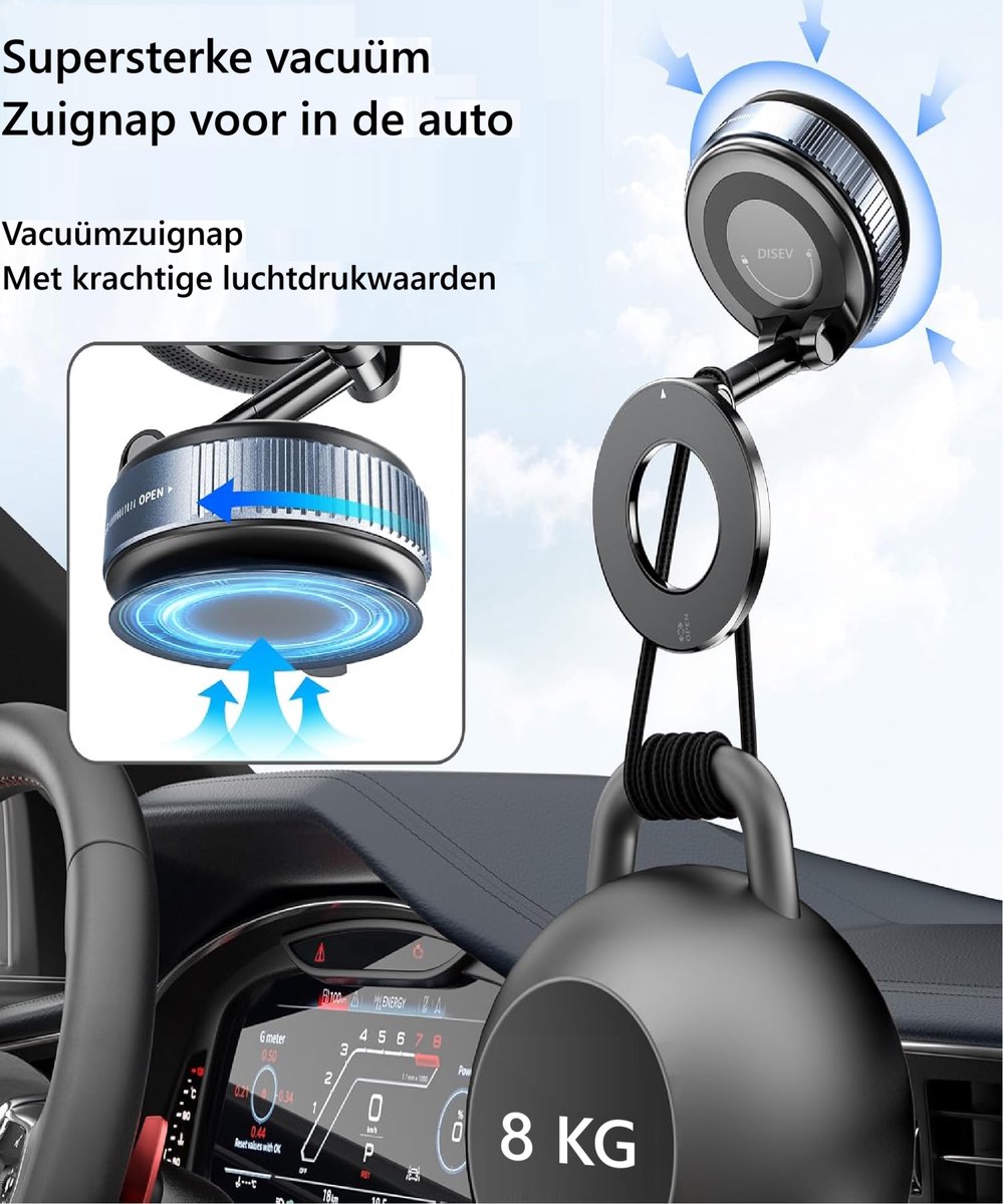DISEV® - Magnetische Telefoonhouder Auto - GSM Houder - Mobiele Telefoonhouder - Vacuüm Magnetische Telefoonhouder – 360 graden Te - Off-Road en drempel Proof - Dashboard - Magneet Telefoonhouder - Autohouder - Auto Accessoires - Auto telefoonhouder – foto 7