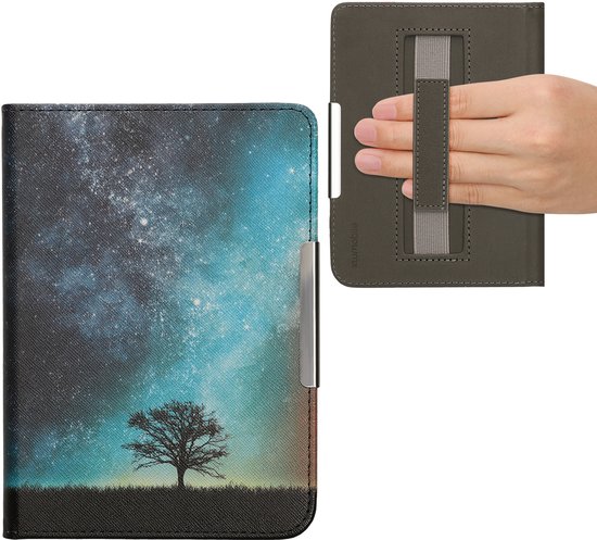 kwmobile e-reader hoesje geschikt voor Kobo Clara BW / Colour hoes - E reader flip case met magneetsluiting - Ereader cover - Sterrenstelsel en Boom design in blauw / grijs / zwart van Merkloos — afbeelding 5