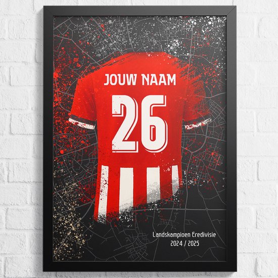 Eindhoven Voetbal Poster - Gepersonaliseerd met jouw naam - Voetbal Shirt Poster - Landskampioen 2024/2025 - A2+ Formaat 43,2 x 61 cm