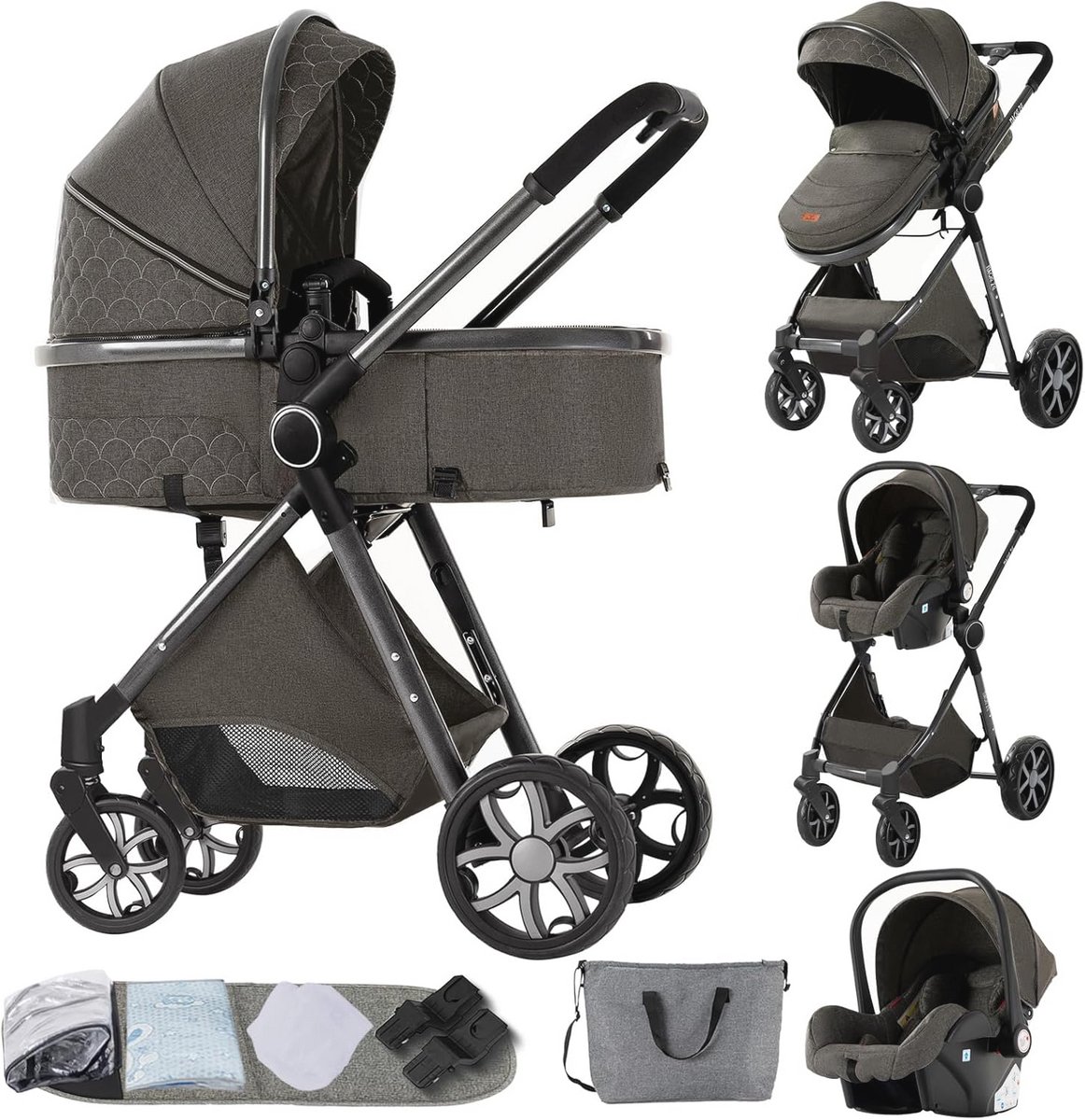 Image of 3-in-1 Kinderwagen met Opvouwbaar Ontwerp en Omkeerbare Duwstang