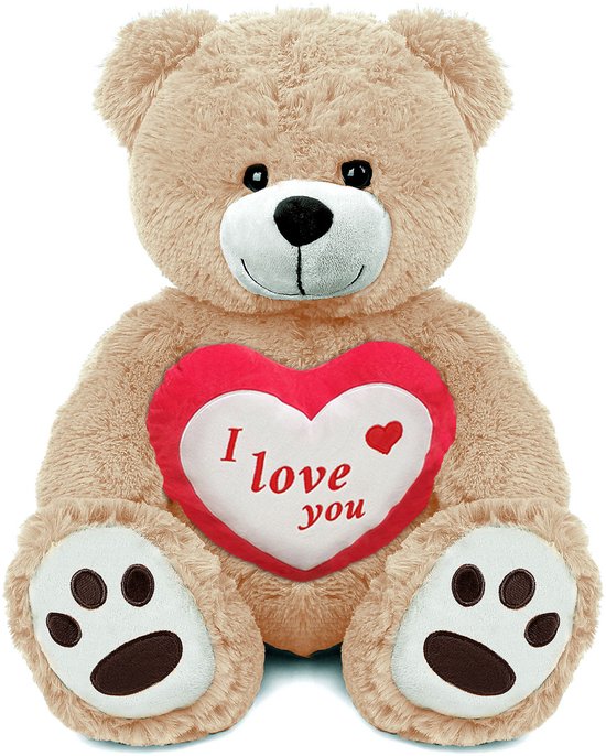Teddybeer Barry met I Love You Hart Pluche Knuffel XXL 100 cm - Liefde Love Teddybeer - Valentijnsdag Cadeautjes Man Vrouw - Knuffelbeer Valentijnsdag - Ik hou van jou - I Love You - Heart Plush Toy