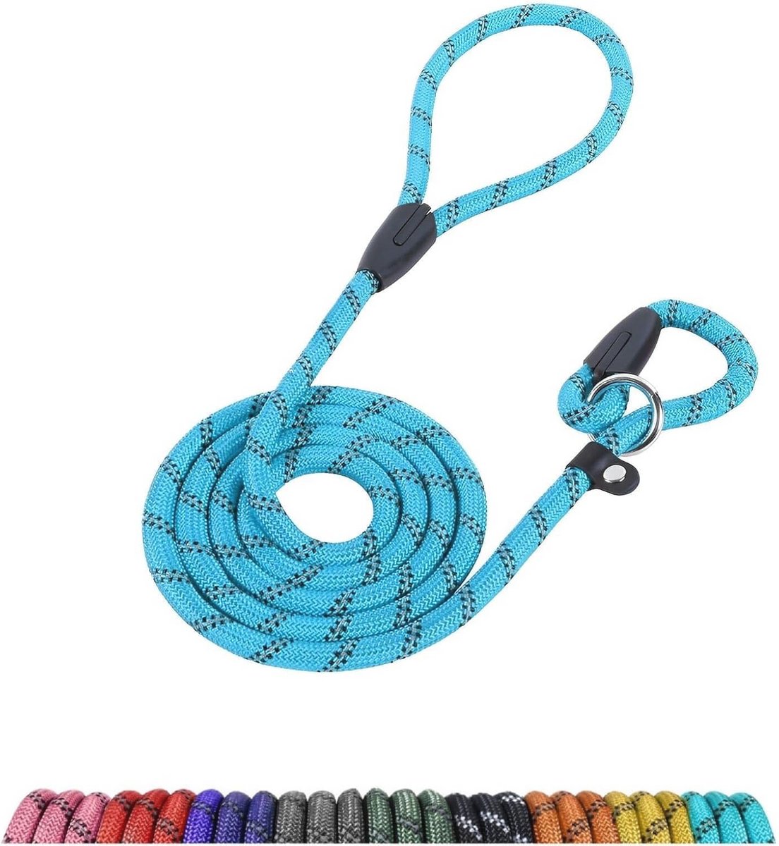 Hondenlijn - Looplijn - Hondentraining - Reflecterende Stiksels - 1.8m - Blauw