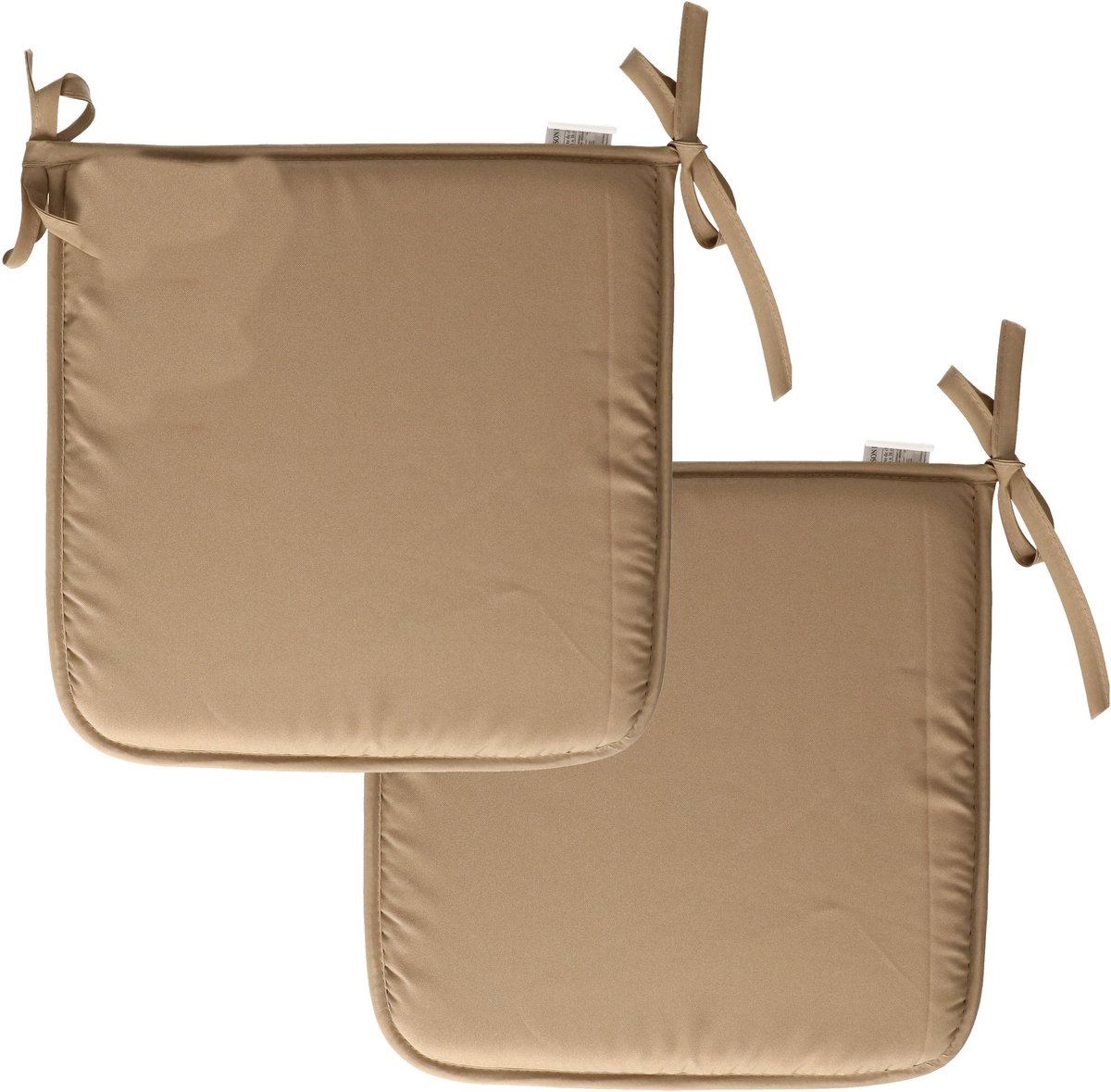 Stof Textile Home stoelkussens - 2x - lichtbruin - 38 x 38 x 3 cm - voor binnen - touwtjes sluiting - zitkussens plat - vierkant