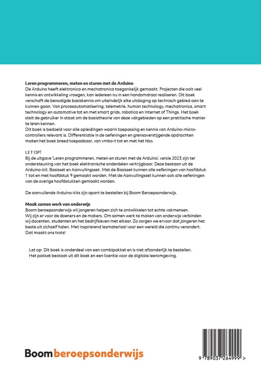 Leren programmeren, meten en sturen met Arduino combipakket - back cover