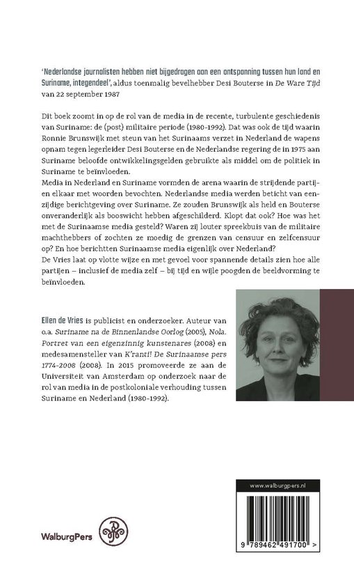 Foto van Ellen de Vries, auteur van 'Suriname na de Binnenlandse Oorlog'. Ze staat op de achtergrond, een deel van haar gezicht is zichtbaar.