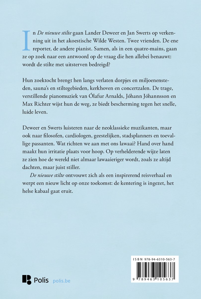Boek "De nieuwe stilte" met tekst en ISBN-nummer.