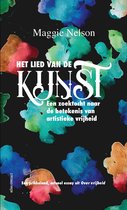 Boekcover 'Het lied van de kunst' met kleurrijke aquarelverf vlekken en witte tekst.