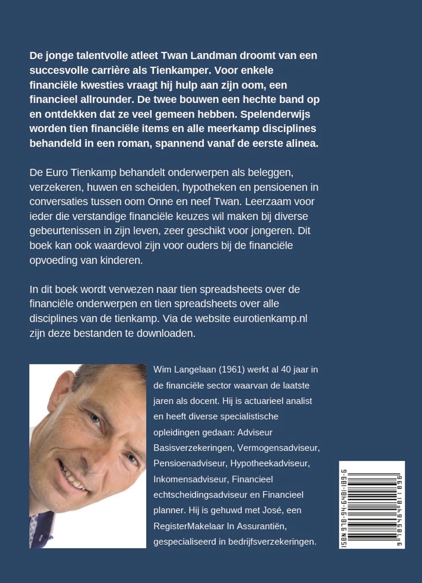 Achterkant boek De Euro Tienkamp met foto van auteur Wim Langelaan.