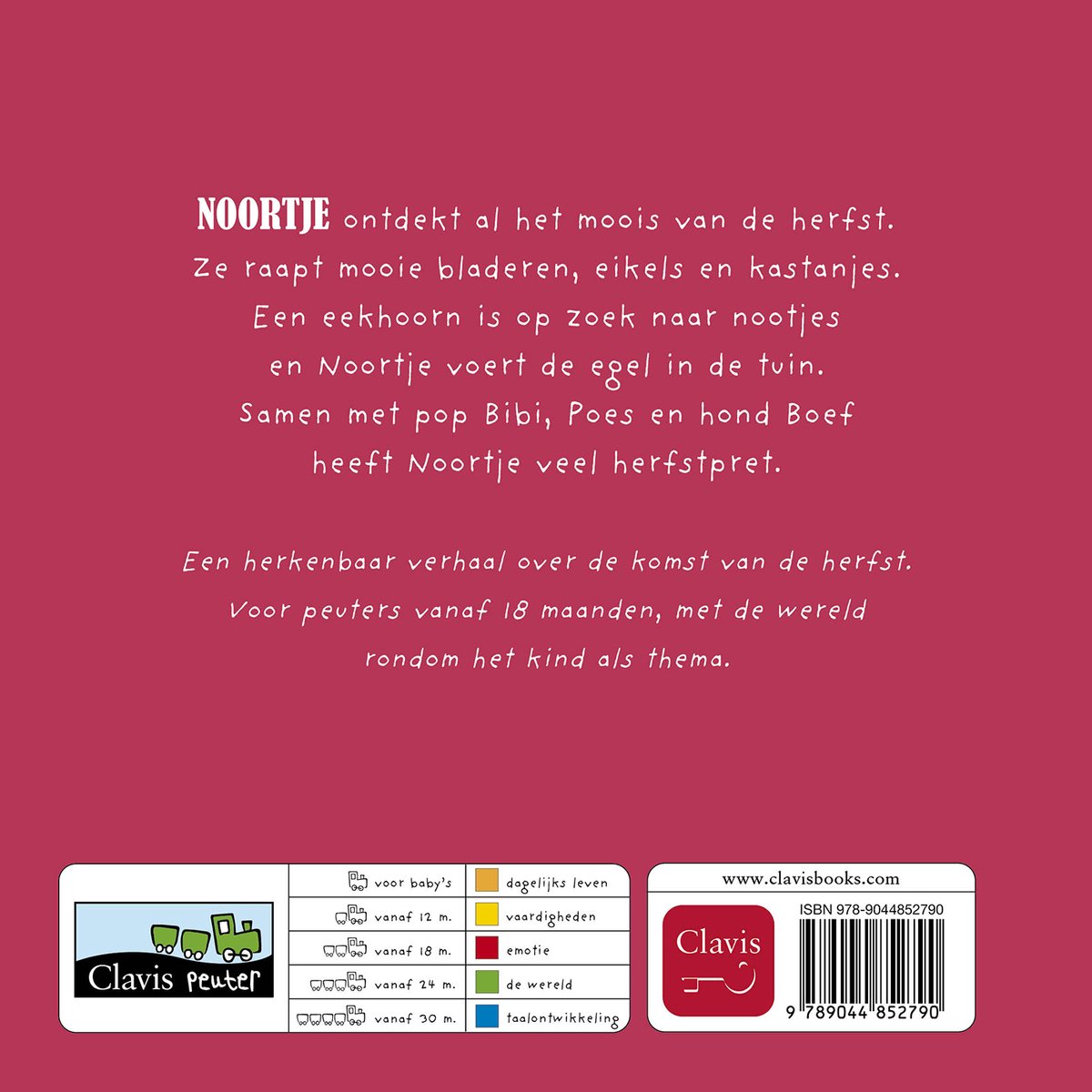 Boek "Noortje" over de herfst voor peuters vanaf 18 maanden. Illustraties van eekhoorn, egel, en kinderen.