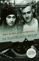 Close-up van een jong stel met op de achtergrond een oude typemachine. Tekst: 'Marc de Bel en Gino Marchal De veertiende brief'