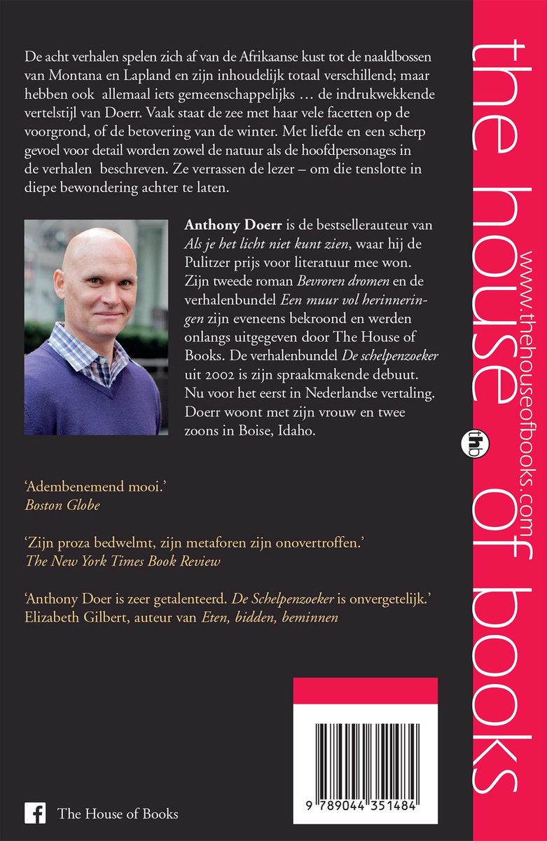Boekomslag met foto van schrijver Anthony Doerr, tekst en recensies.