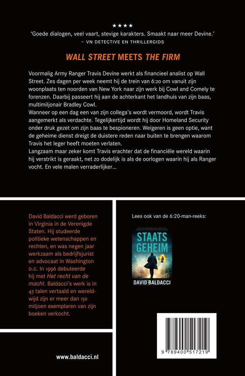 Een open boek met de titel 'WALL STREET MEETS THE FIRM' bovenaan de pagina, gevolgd door tekst. Rechtsonder een afbeelding van een blauwe boekcover.