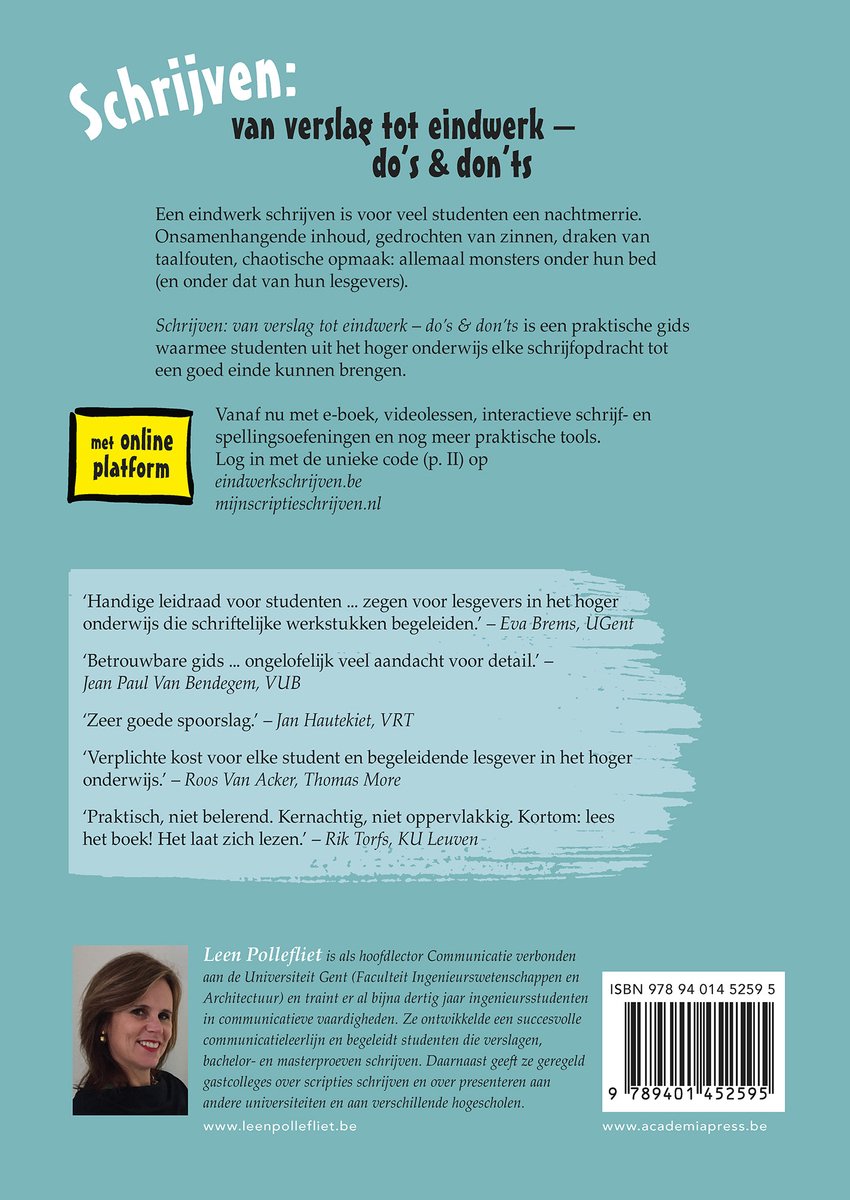 Schrijven: van verslag tot eindwerk - back cover