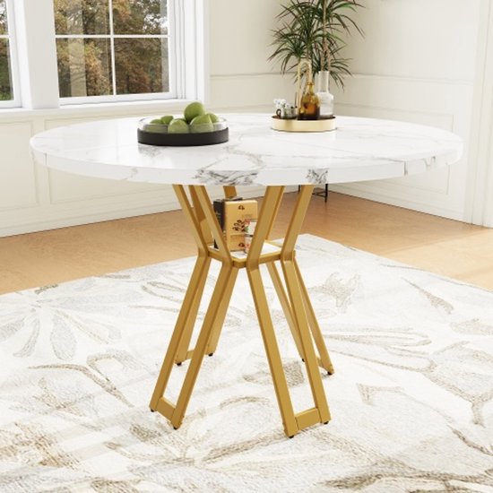 Ensemble Table à Manger 5 Pièces - Table Ronde 100 Cm Marbre Blanc, Chaises Velours Gris - Moderne - 7