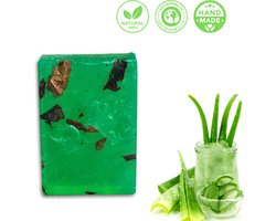 De Vitamineshop - Zeep - Natuurlijke Aloë Vera Zeep Blok - Met Echte Aloë Vera Blad – 100% Natuurlijke & Handgemaakte Verzorgingszeep - Handzeep - Douchezeep - Cadeau - 120 gr