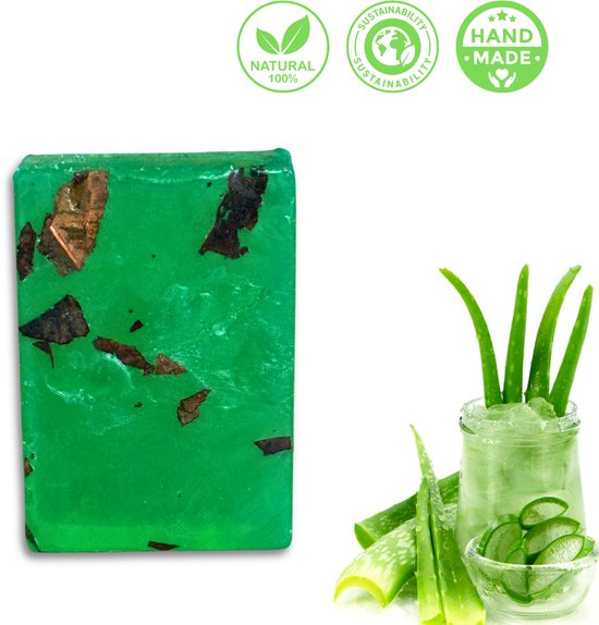 De Vitamineshop - Zeep - Natuurlijke Aloë Vera Zeep Blok - Met Echte Aloë Vera Blad – 100% Natuurlijke & Handgemaakte Verzorgingszeep - Handzeep - Douchezeep - Cadeau - 120 gr